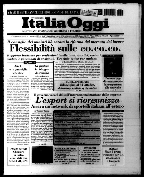 Italia oggi : quotidiano di economia finanza e politica